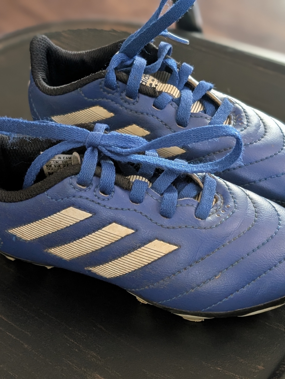 Adidas Blue Kids Soccer Sneakers with White Stripes